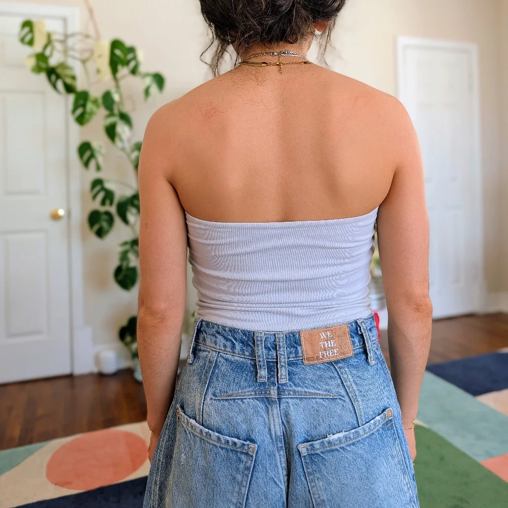 Brandy Melville Gray Eye-Graphic Strapless Tube Top - Picture 3 of 9